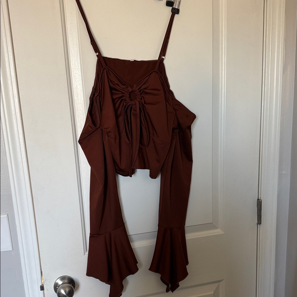 Amazon Brown Crop Top with Flared Sleeves